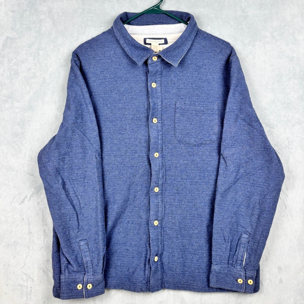 Carbon2Cobalt Mens Blue Textured Knit Long Sleeve Button Down Shirt Large 144371